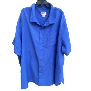 HB Mens Short Sleeve Button Down Shirt Blue Tonal Grid Check 5XL Casual Top